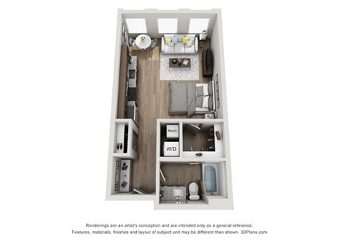 Floor plan for studio, 1 bath, 470 sqft