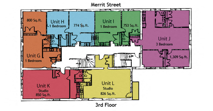 Floor plan for 1 bed, 1 bath, 774 sqft