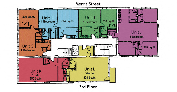 Floor plan for 1 bed, 1 bath, 753 sqft
