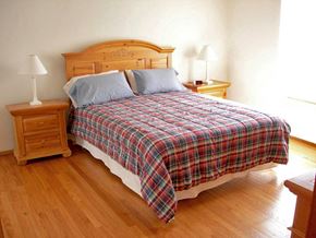 Oshkosh apartment for rent - a bedroom with a bed and wooden floors