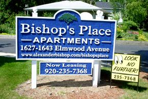 Oshkosh apartment for rent - a sign in front of a house that says bishops place apartments