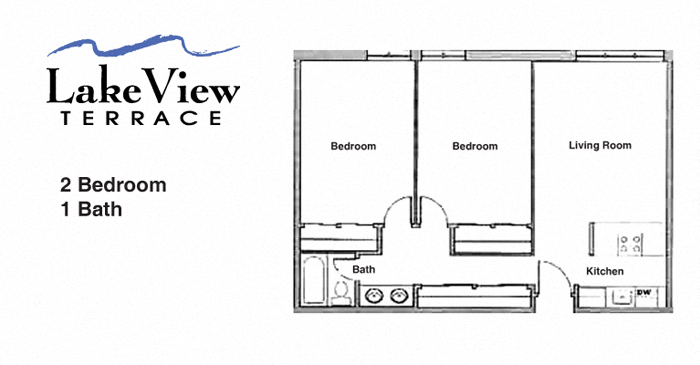Floor plan for 2 beds, 1 bath, 700 sqft