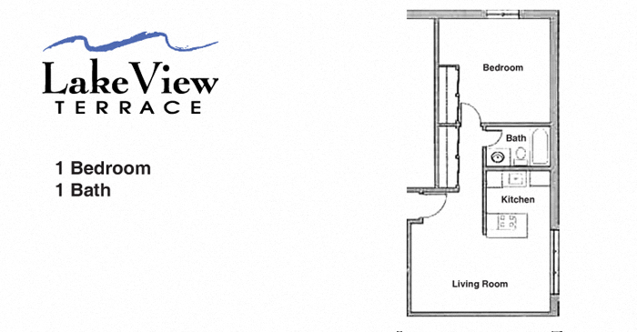 Floor plan for 1 bed, 1 bath, 600 sqft