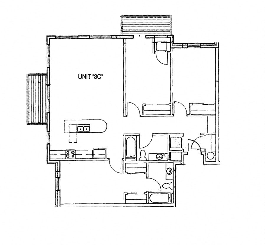 Floor plan for 3 beds, 2 baths, 1300 sqft
