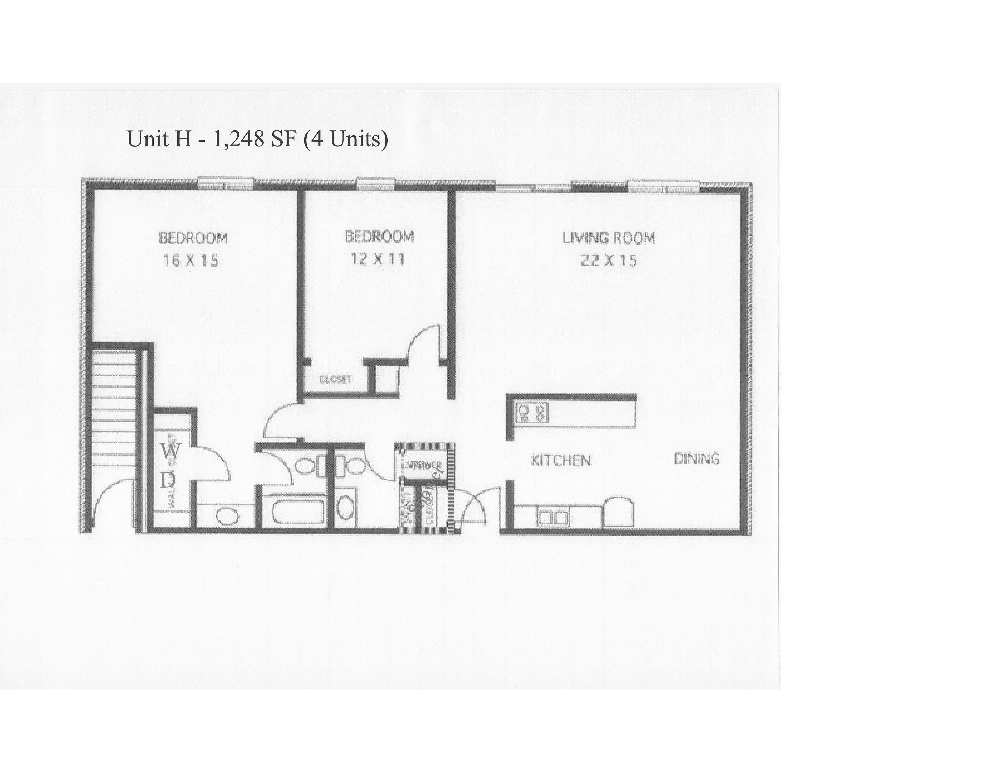 Floor plan for 2 beds, 2 baths, 1248 sqft