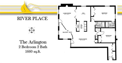 Floor plan for 2 beds, 2 baths, 1660 sqft