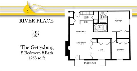 Floor plan for 2 beds, 2 baths, 1258 sqft
