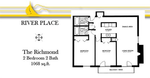 Floor plan for 2 beds, 2 baths, 1068 sqft