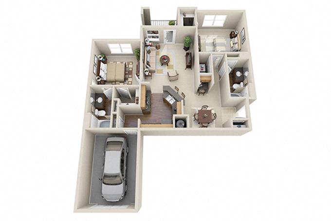 Floor plan for 2 beds, 2 baths, 1177 sqft