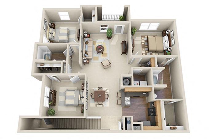 Floor plan for 3 beds, 2 baths, 1567 sqft