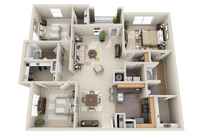 Floor plan for 3 beds, 2 baths, 1479 sqft