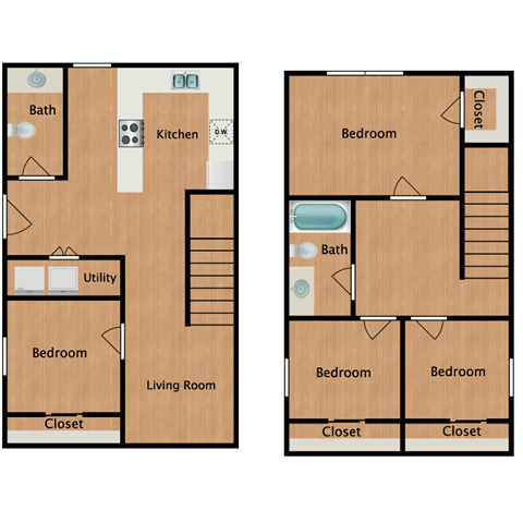 Floor plan for 4 beds, 2 baths, 1182 sqft