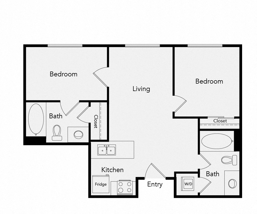 Floor plan for 2 beds, 2 baths, 721 sqft