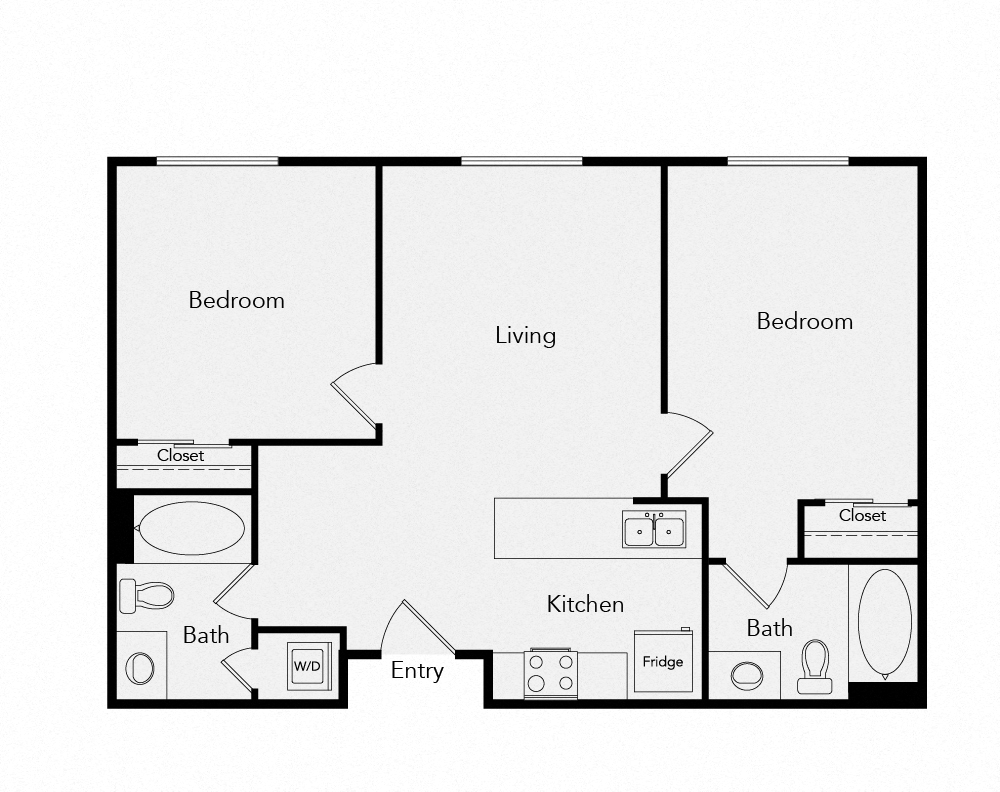 Floor plan for 2 beds, 2 baths, 782 sqft