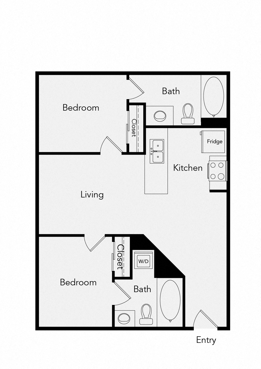 Floor plan for 2 beds, 2 baths, 808 sqft