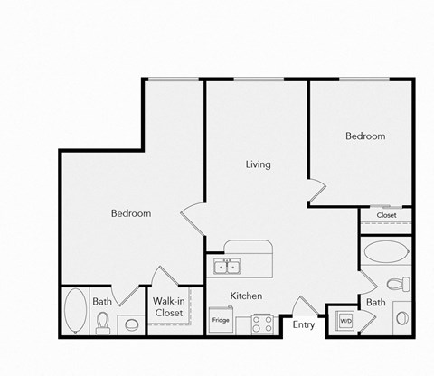 Floor plan for 2 beds, 2 baths, 922 sqft