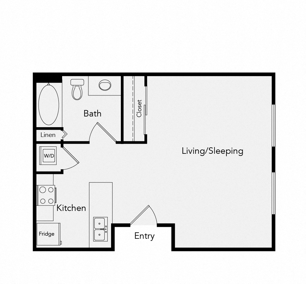 Floor plan for studio, 1 bath, 450 sqft