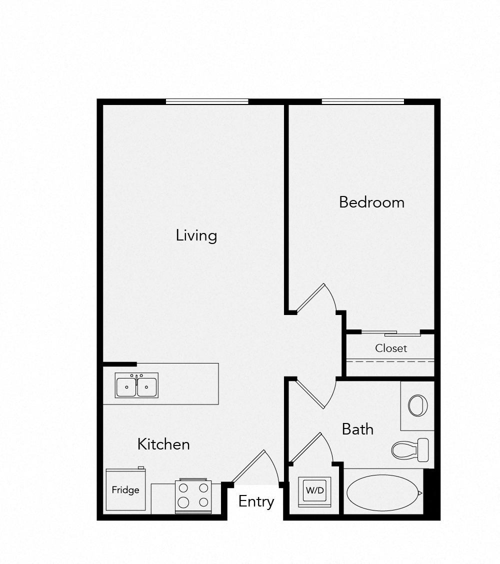 Floor plan for 1 bed, 1 bath, 541 sqft