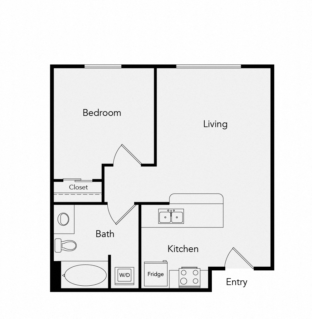 Floor plan for 1 bed, 1 bath, 560 sqft