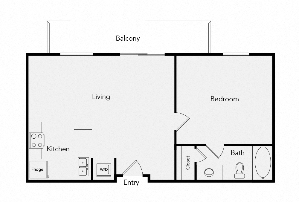 Floor plan for 1 bed, 1 bath, 571 sqft
