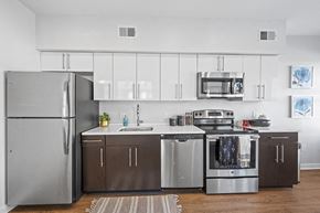 Philadelphia apartment for rent - Modern kitchen with stainless steel appliances and white cabinets