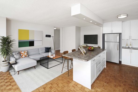 Mississauga apartment for rent - a living room with a couch and a kitchen