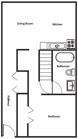 Floor plan for 1 bed, 1 bath, 780 sqft