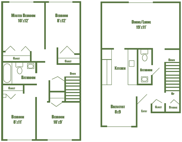 Floor plan for 4 beds, 1.5 baths, 1212 sqft