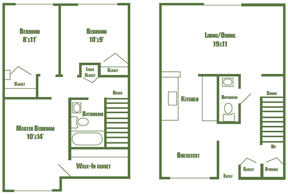 Floor plan for 3 beds, 1.5 baths, 1082 sqft