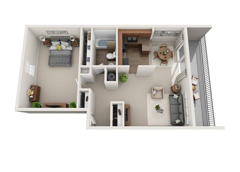 Floor plan for 1 bed, 1 bath, 710 sqft