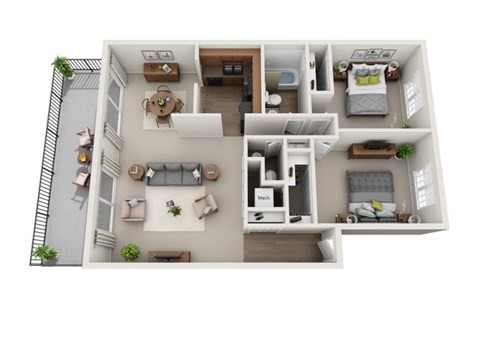 Floor plan for 2 beds, 1.5 baths, 976 sqft