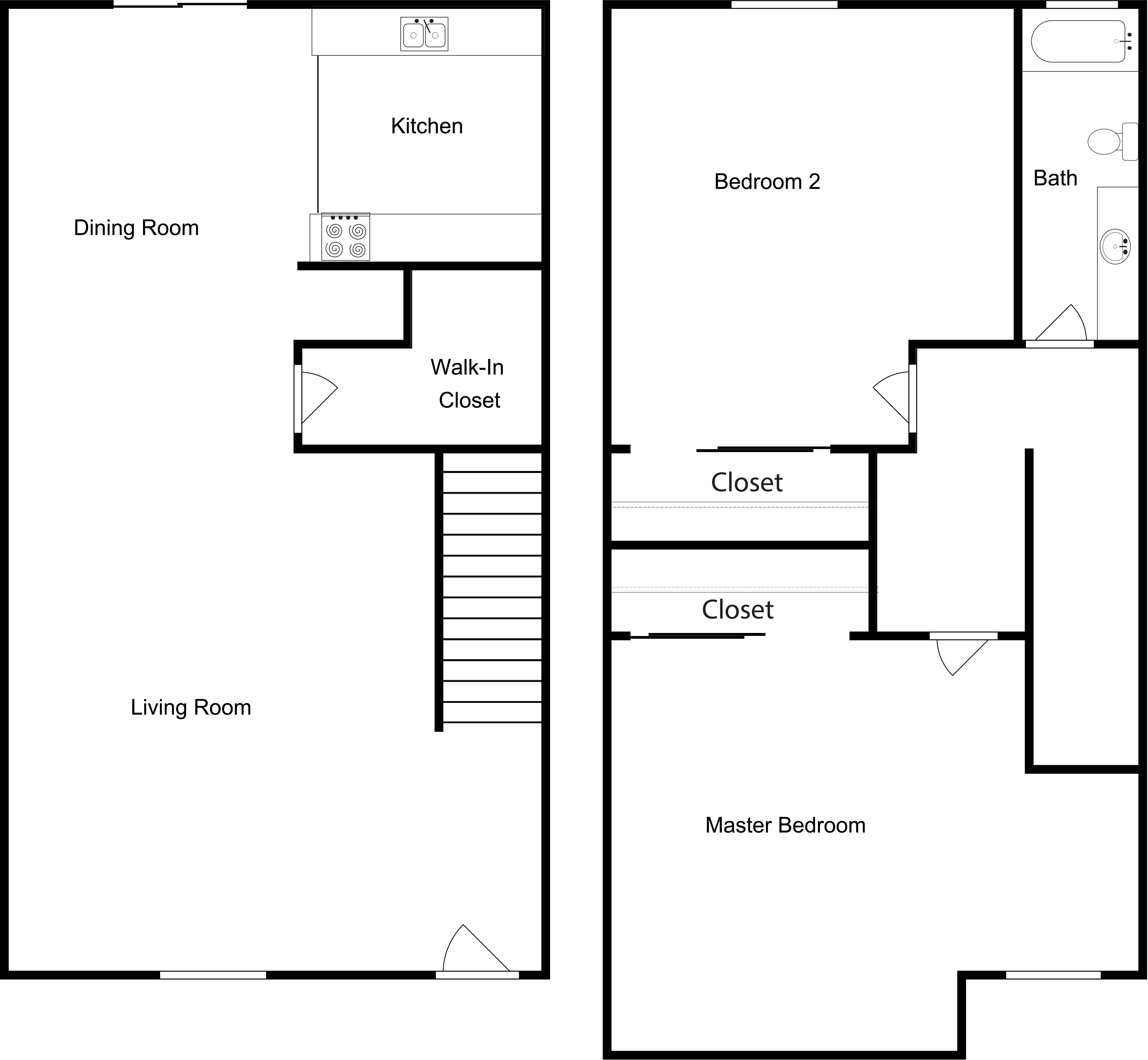Floor plan for 2 beds, 1 bath, 1170 sqft