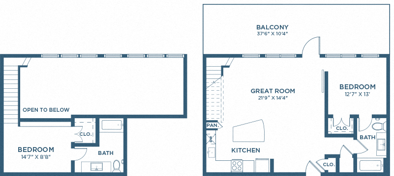Floor plan for 2 beds, 2 baths, 1170 sqft
