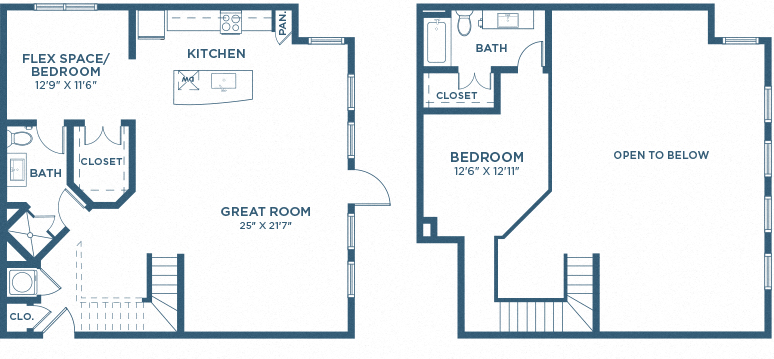 Floor plan for 2 beds, 2 baths, 1350 sqft