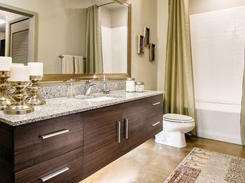 Echo apartments model bathroom with floating vanity