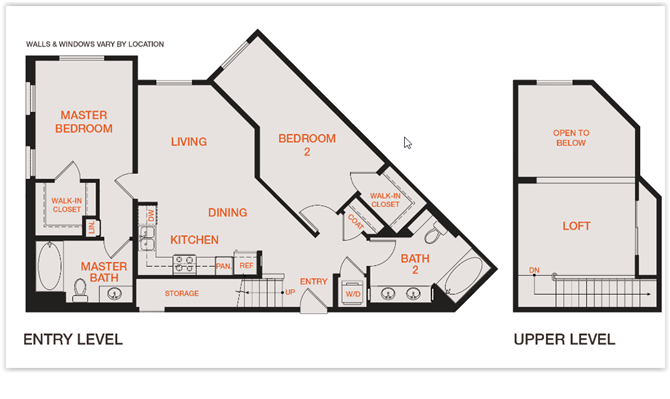 Floor plan for 2 beds, 2 baths, 1273 sqft