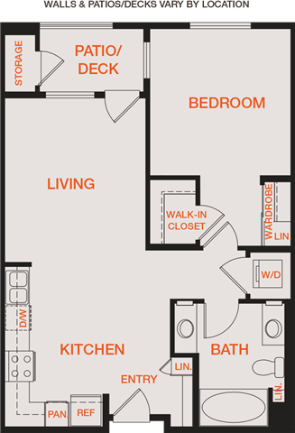 Floor plan for 1 bed, 1 bath, 771 sqft