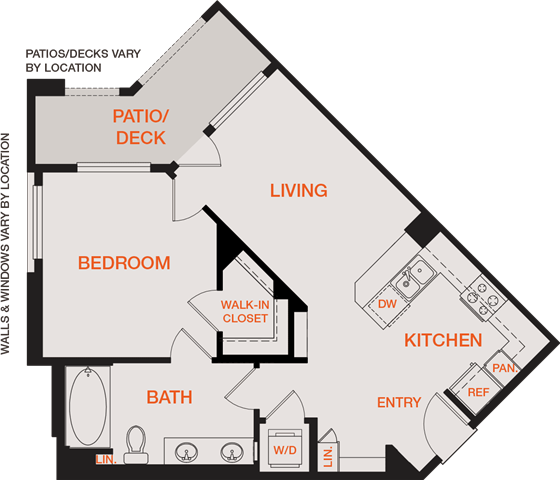 Floor plan for 1 bed, 1 bath, 660 sqft