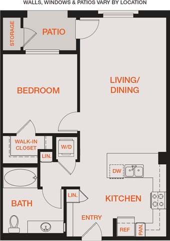 Floor plan for 1 bed, 1 bath, 787 sqft