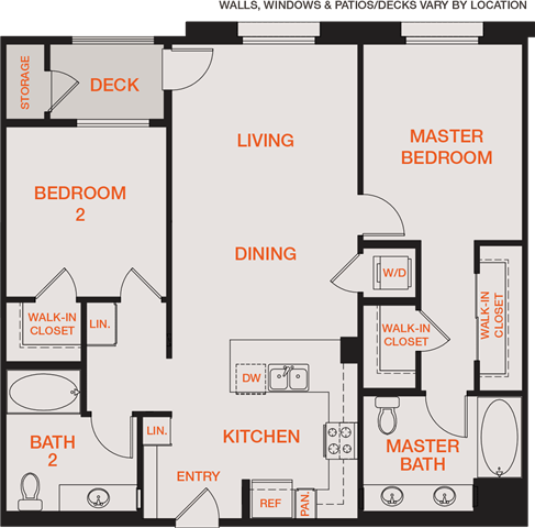 Floor plan for 2 beds, 2 baths, 1175 sqft