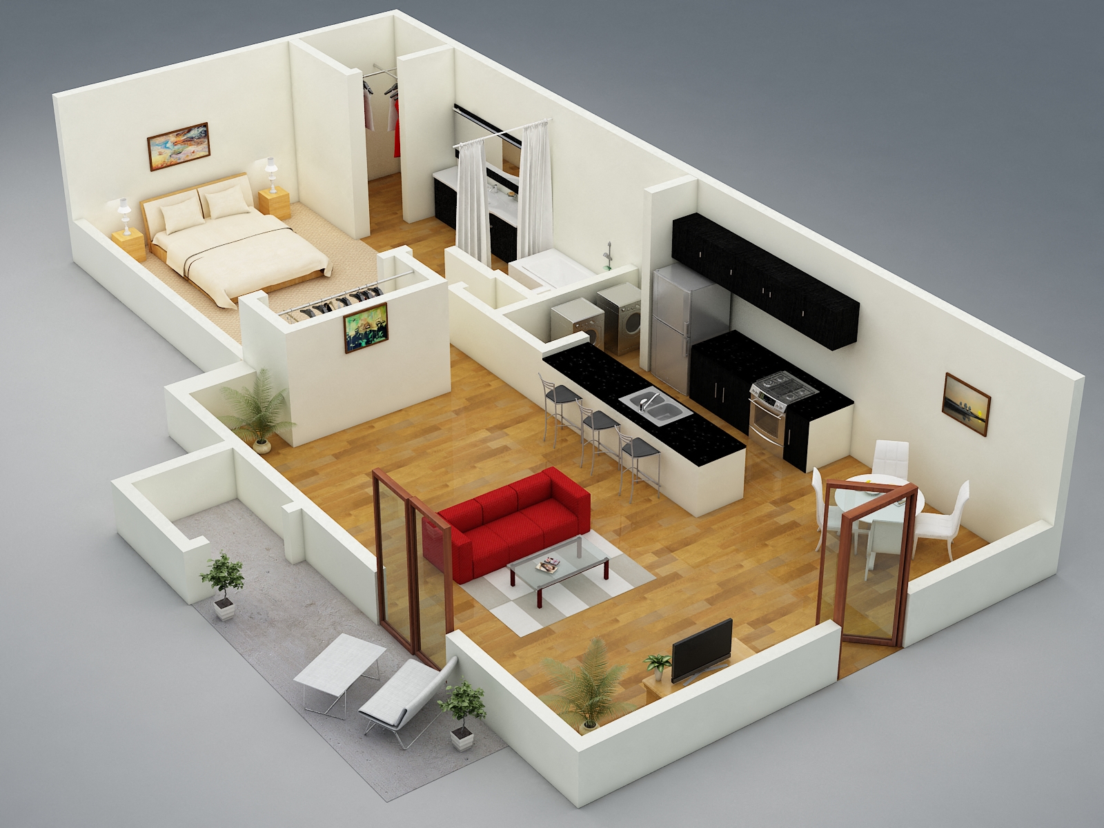 Floor plan for 1 bed, 1 bath, 850 sqft