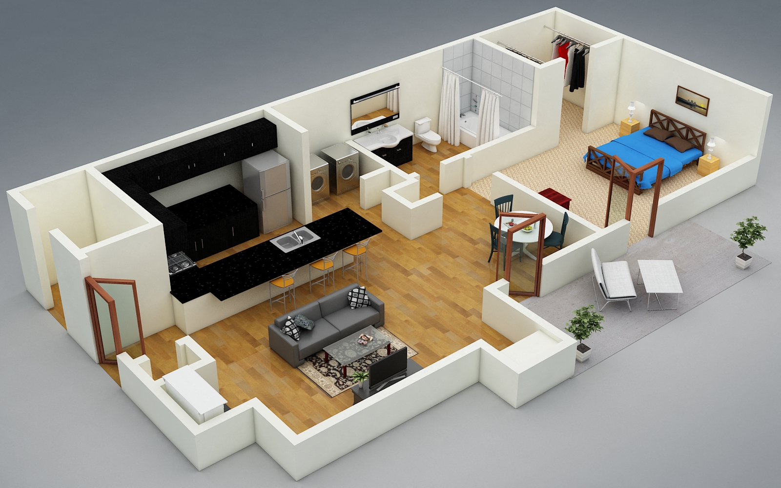 Floor plan for 1 bed, 1 bath, 790 sqft