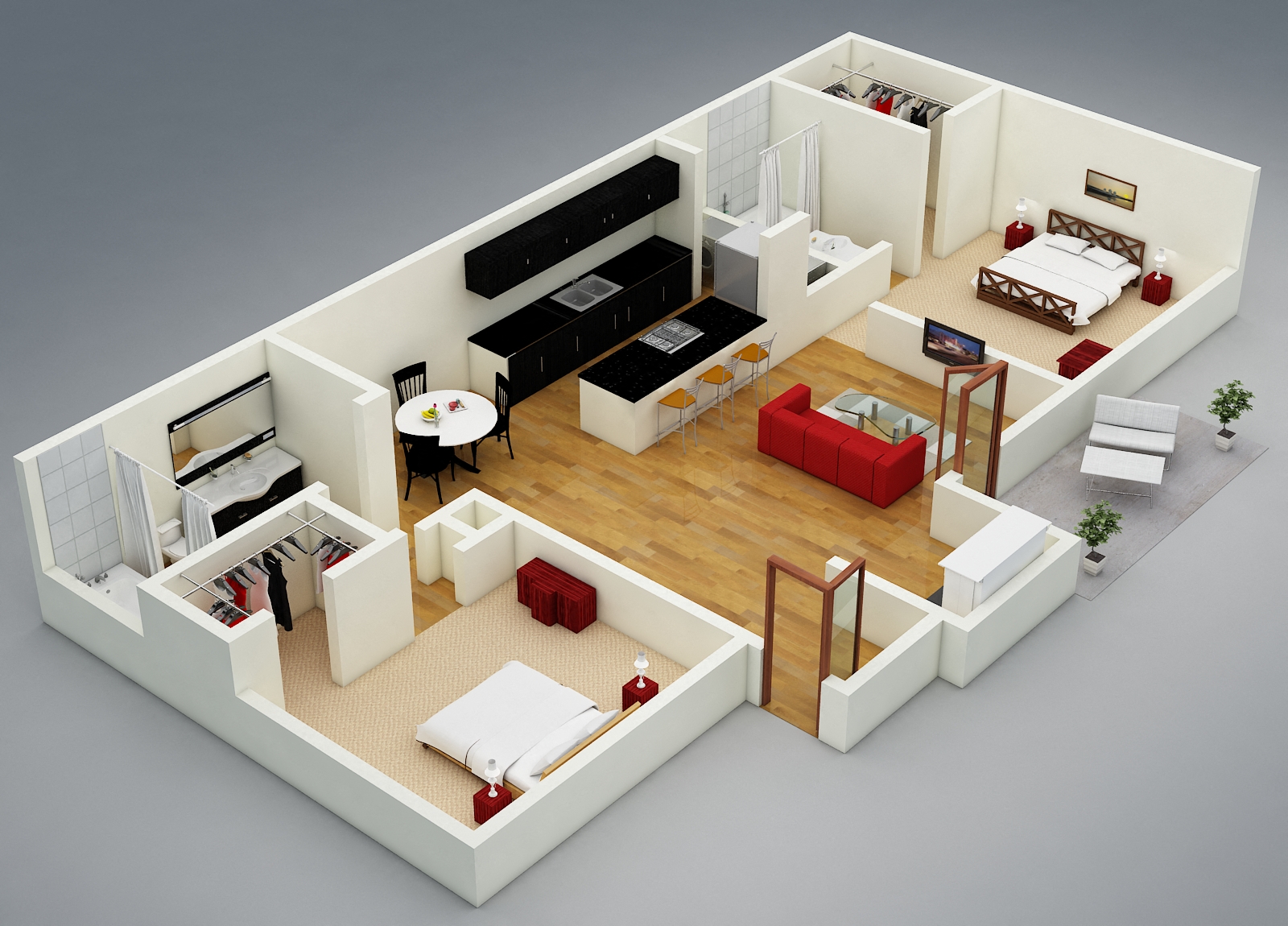 Floor plan for 2 beds, 2 baths, 1150 sqft
