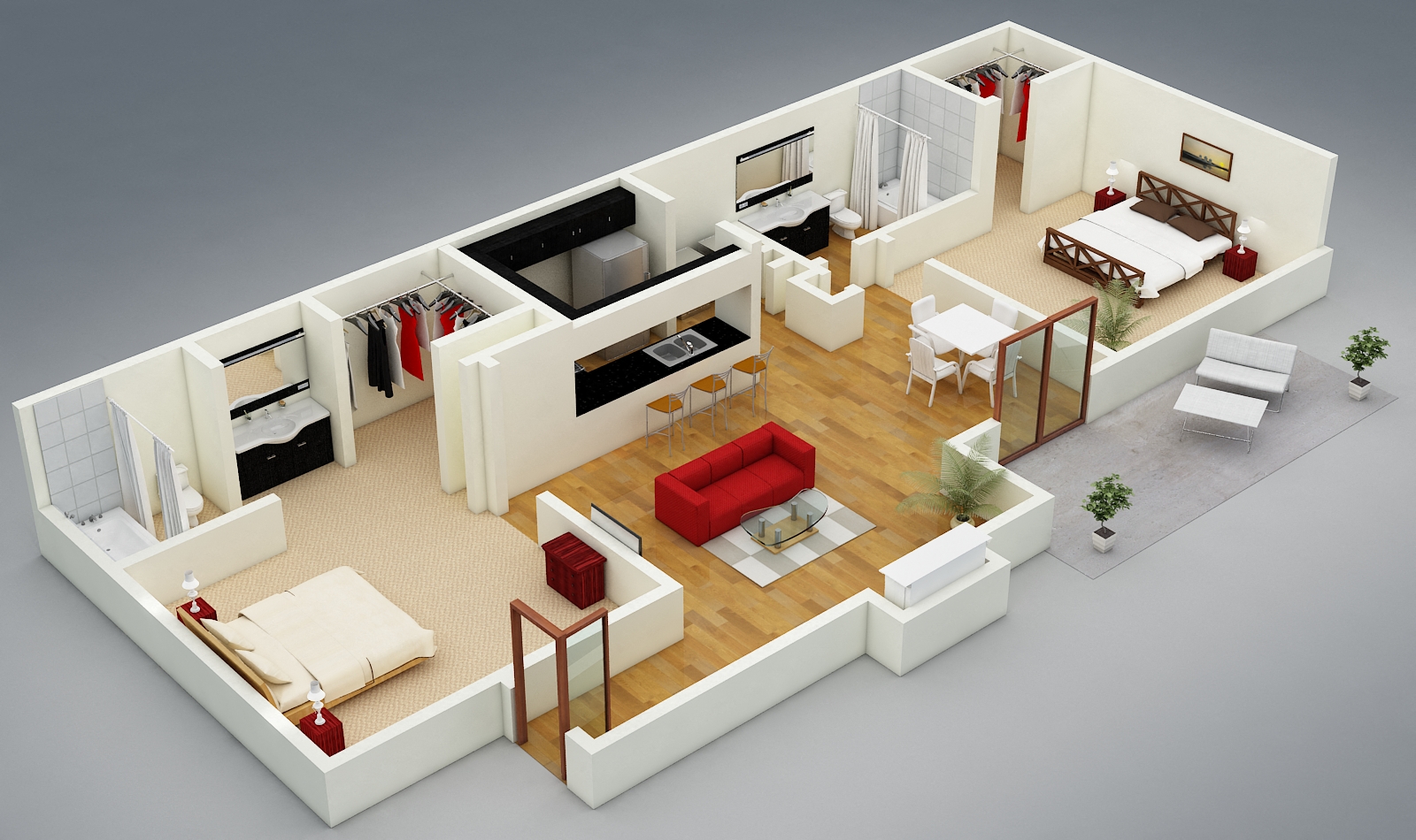Floor plan for 2 beds, 2 baths, 1175 sqft