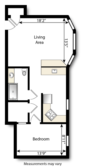 Floor plan for 1 bed, 1 bath, 1200 sqft