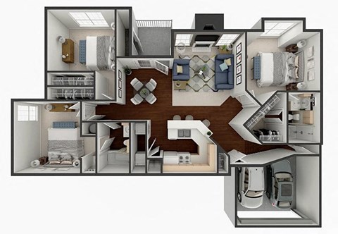 Floor plan for 3 beds, 2 baths, 1448 sqft