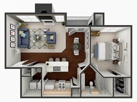 Floor plan for 1 bed, 1 bath, 794 sqft