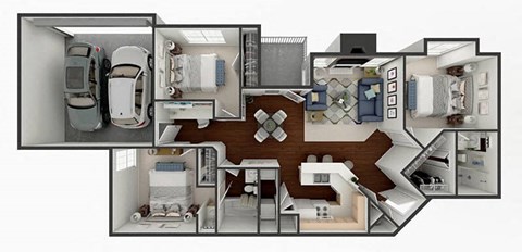 Floor plan for 3 beds, 2 baths, 1355 sqft