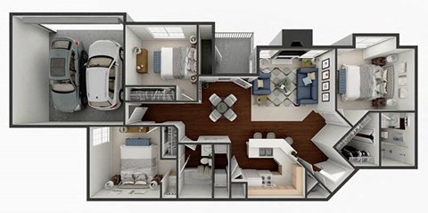 Floor plan for 3 beds, 2 baths, 1313 sqft