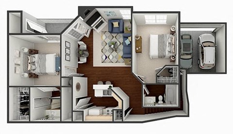 Floor plan for 2 beds, 2 baths, 1230 sqft